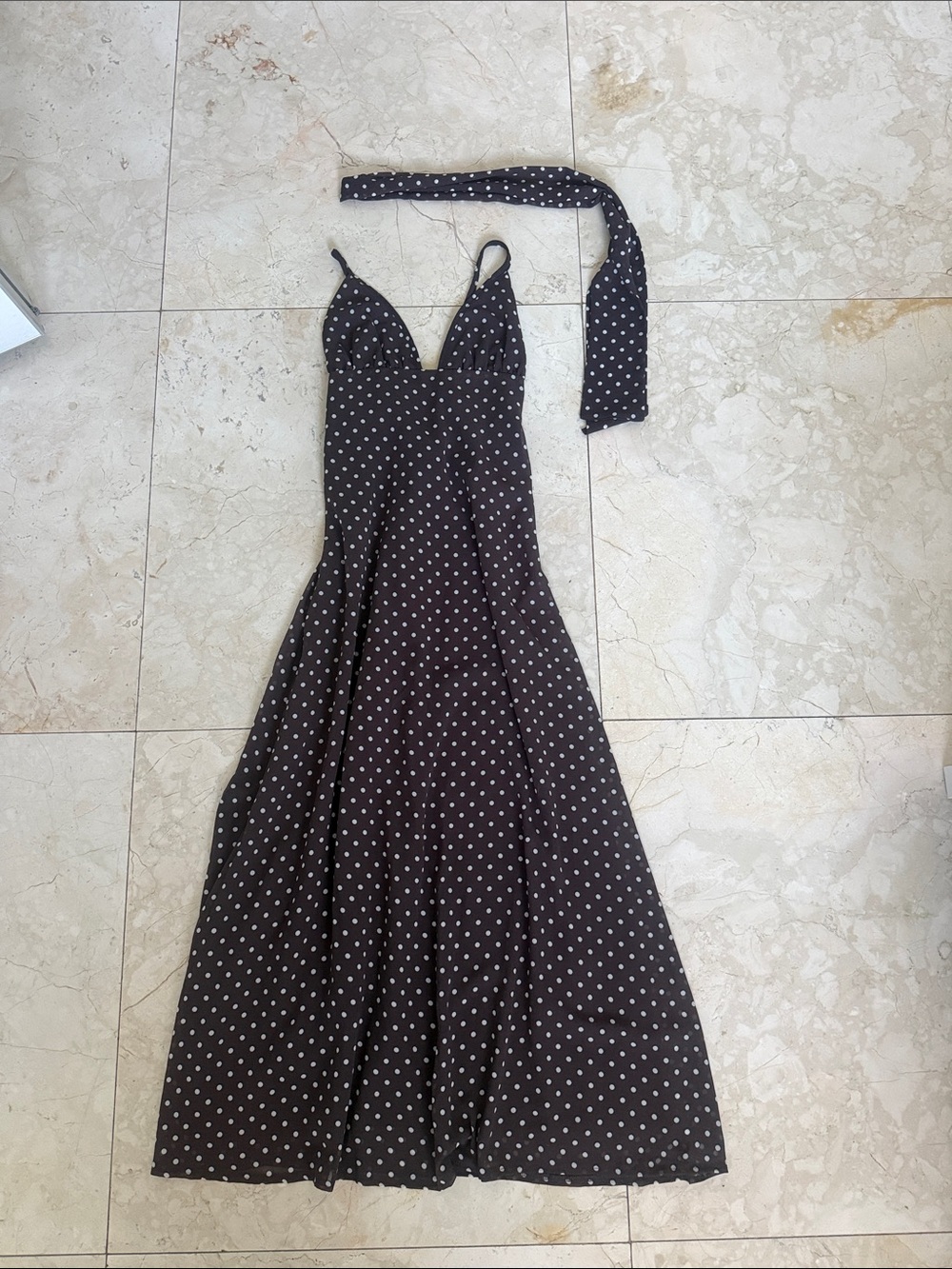 SHEIN Black Maxi Dress with White Polka Dots
